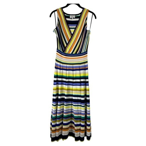 Milly Multi Striped Surplice Midi Knit Dress Size Small - Picture 12 of 13